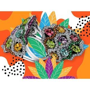 STUNNING MULTI-COLOUR MULTI-FACET 18KT WHITE GOLD FASHION RING SIZE 6,7,8,10